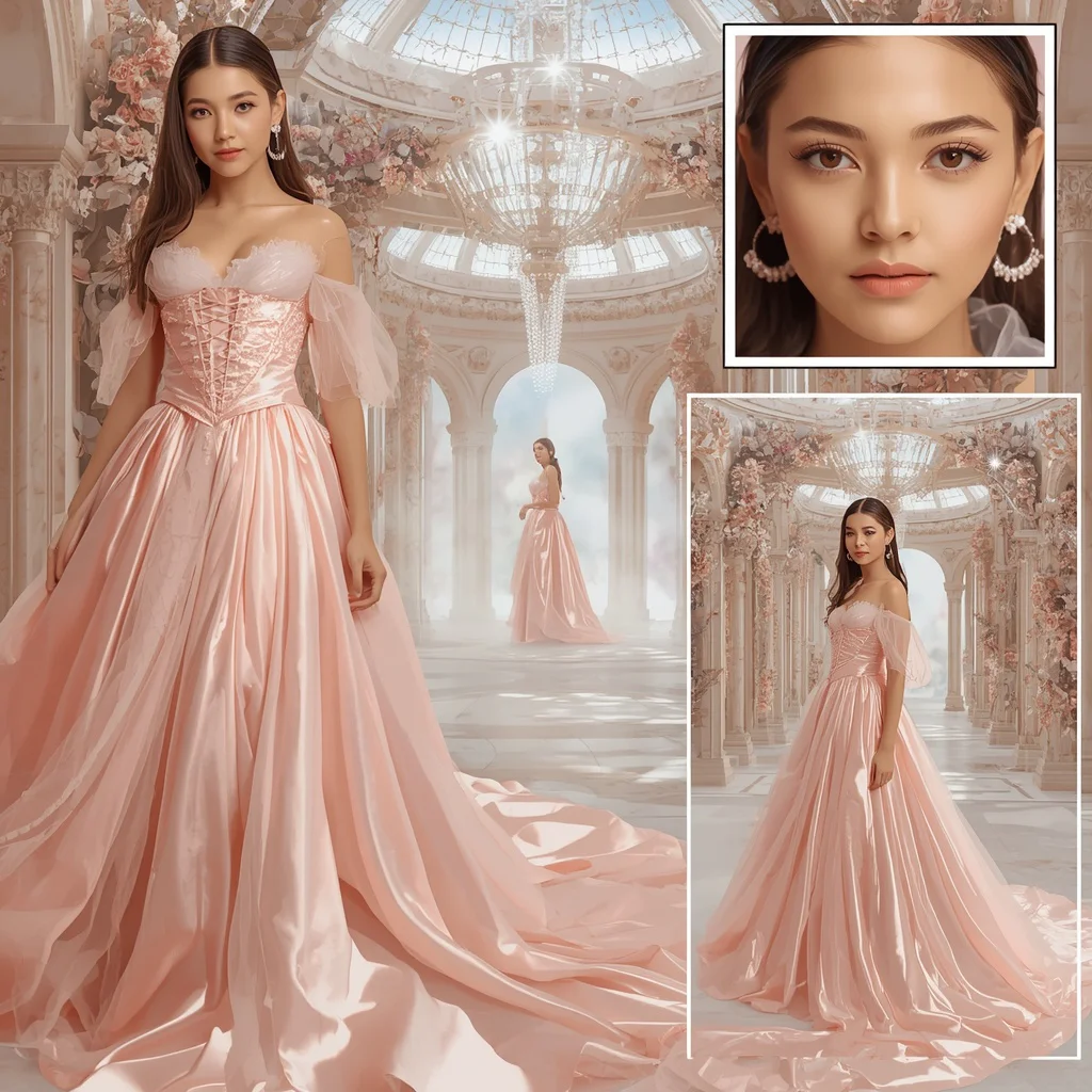 A Majestic Diamond Rosewater Palace With Silk Gown | Glamorous Couture Collage