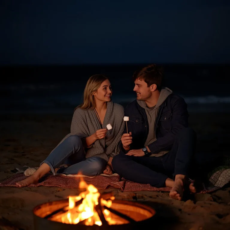 A romantic couple enjoying a beach bonfire night | Hot Romantic Prompt