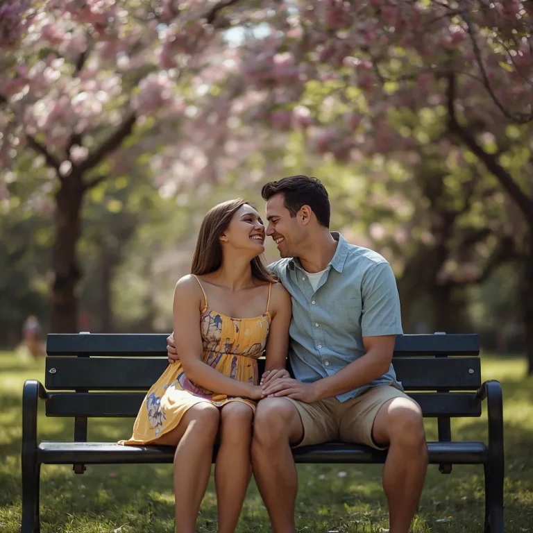A Romantic Couple Sharing a Laugh on a Park Bench | Romantic Couple Captured