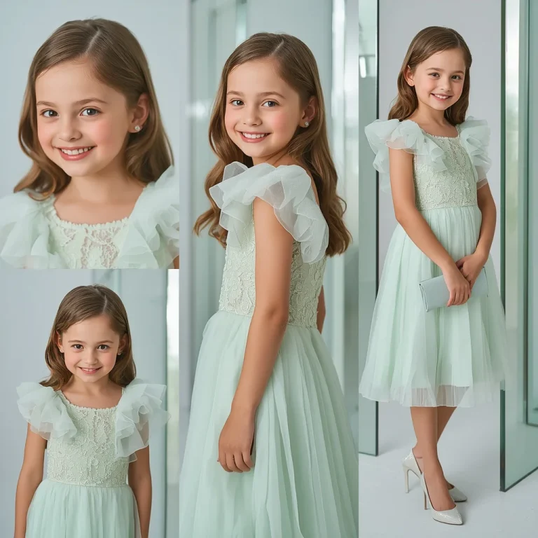 Cute Girl In Mint Green Ruffle Cocktail Dress | Sweet Charming Collage