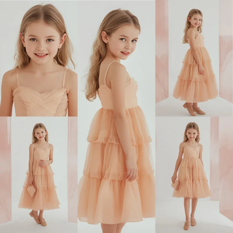 Cute Girl In Soft Peach Organza Dress | Sweet Charming Collage