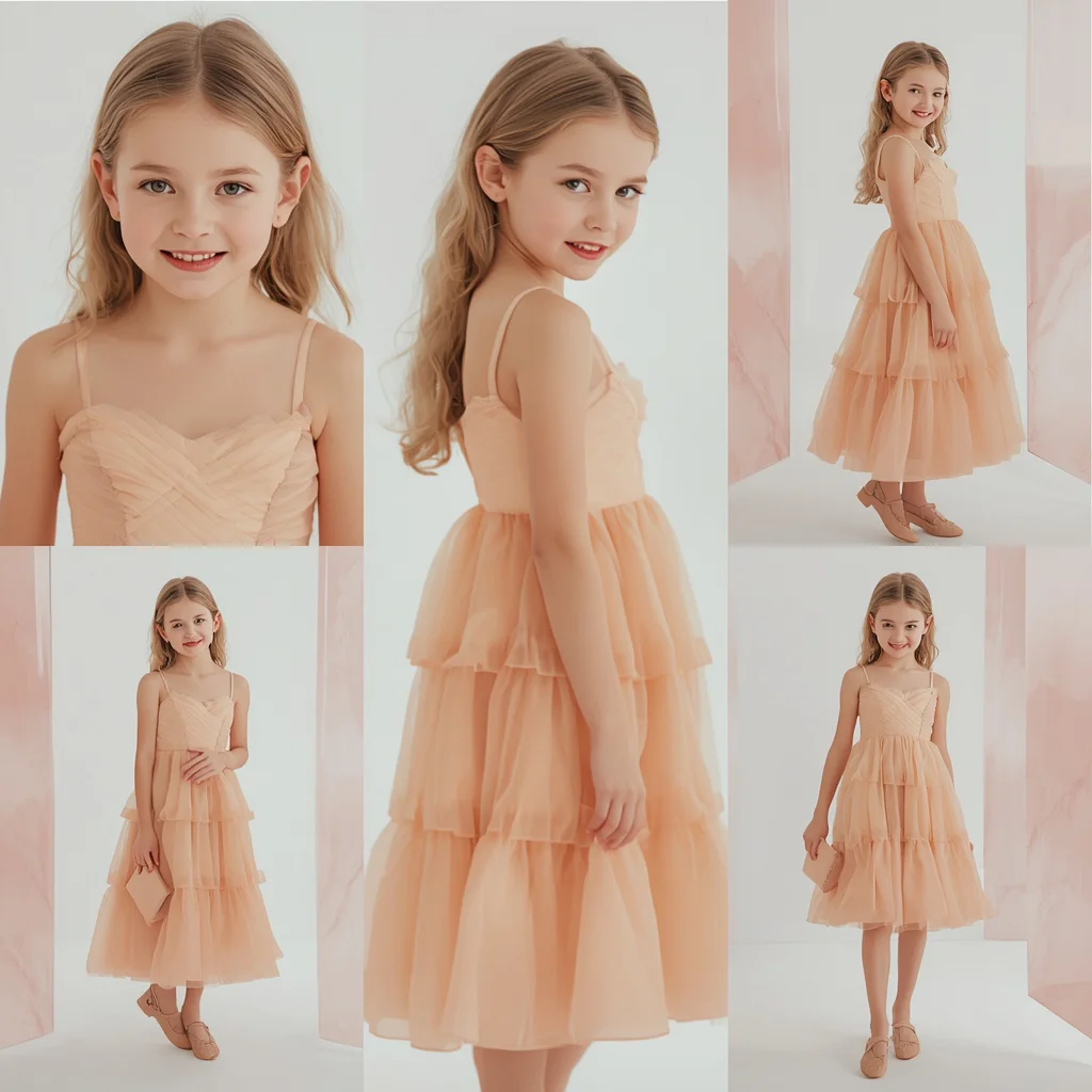 Cute Girl In Soft Peach Organza Dress | Sweet Charming Collage