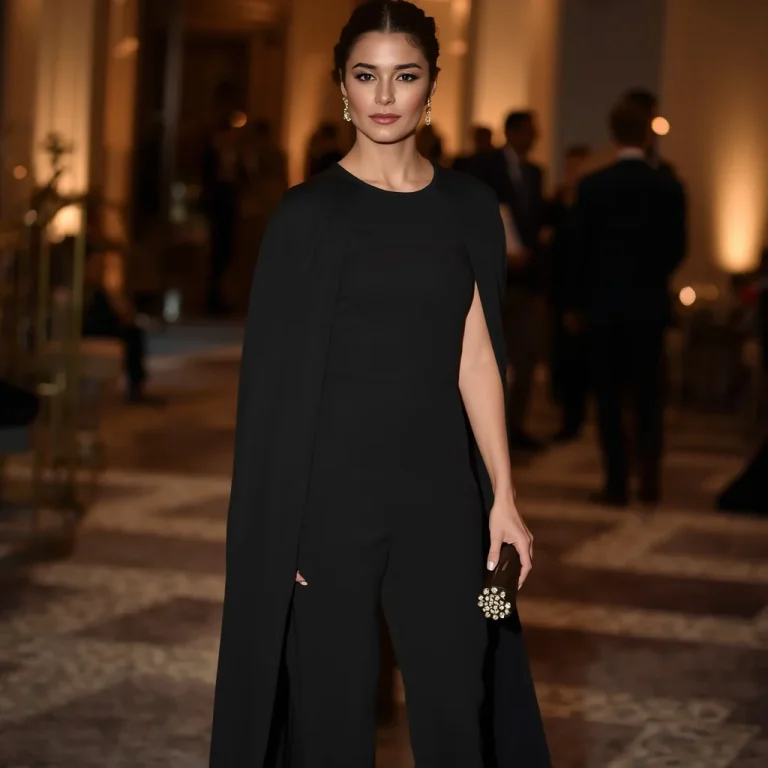 Elegant Jumpsuit with Cape Sleeves for a Sophisticated Event | Prompt ai for girl aesthetic