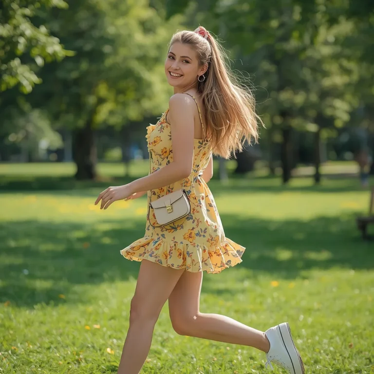 Floral Ruffle Mini Dress for a Sunny Park Stroll | Natural Images Prompt