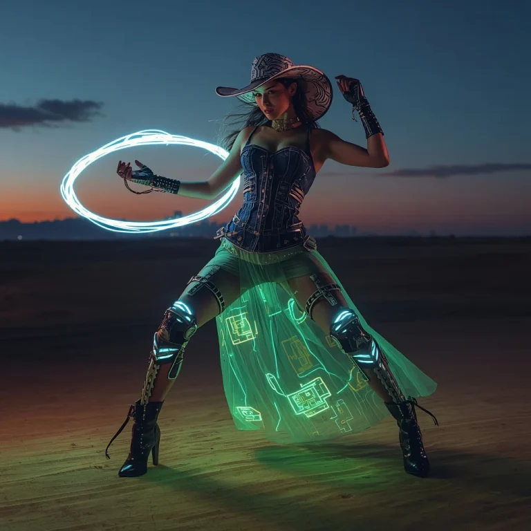 Futuristic Cowgirl Chic in a Dystopian Desert Landscape | Editing Prompt girl Aesthetic