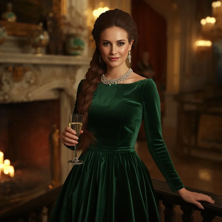 Regal Emerald Green Velvet Gown: A Grand Winter Ball | Ultra-realistic Opulent Cinematic