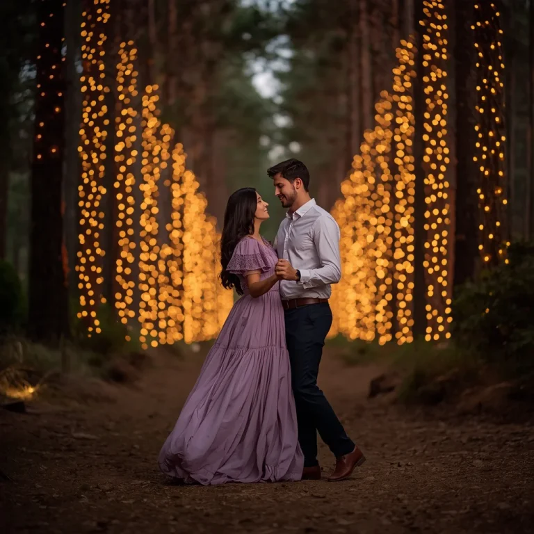 Romantic Couple Dancing Under Twinkling Forest String Lights | Couple Romantic Prompt