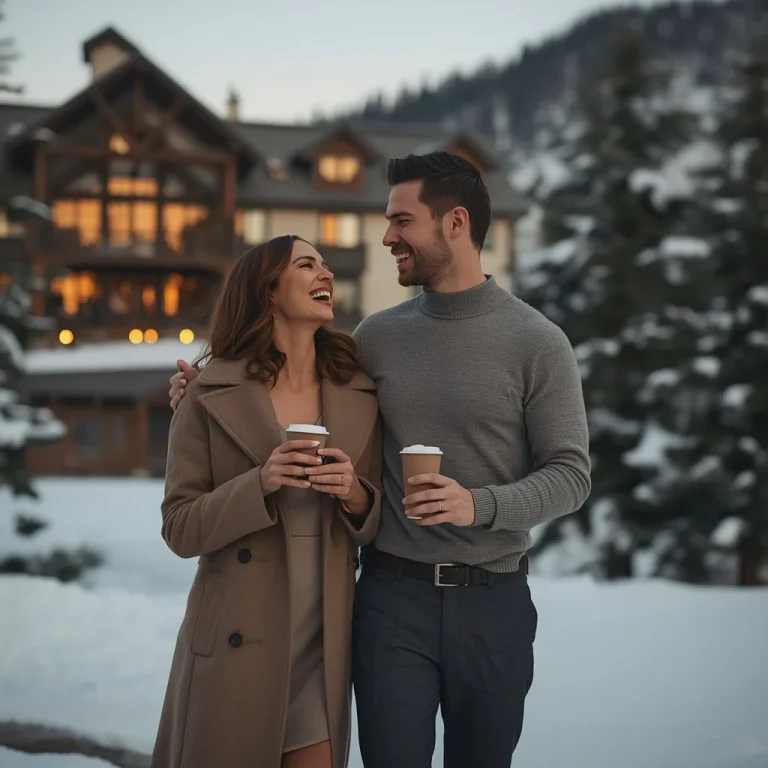 Romantic Couple in High Fashion Mountain Resort | ChatGPT couple photo editing prompts trending Instagram