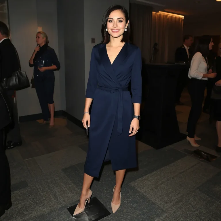 Sophisticated Wrap Dress for a Professional Networking Event | desi girl ai prompt