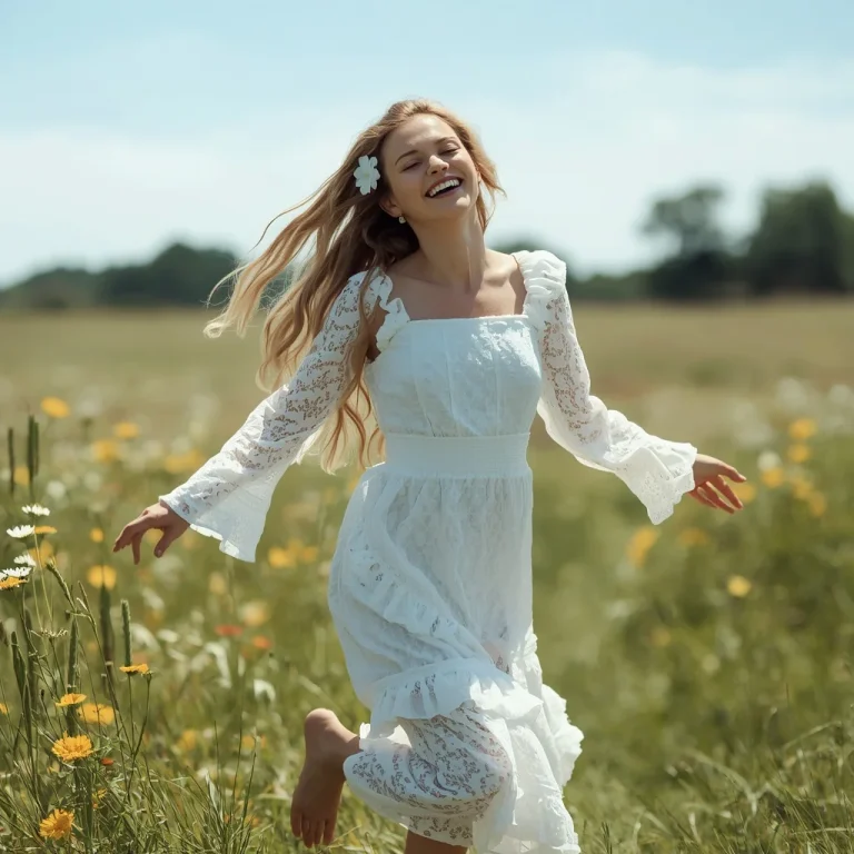 Sweet White Eyelet Maxi Dress with Ruffles for Summer Day | Best Girl Prompt