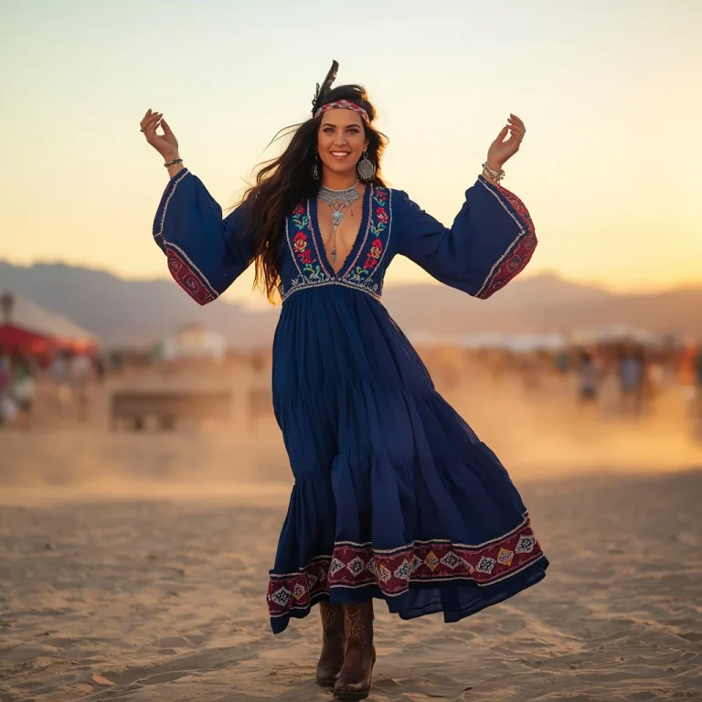 Western Festival Style with Embroidered Maxi Dress | female model ai prompt