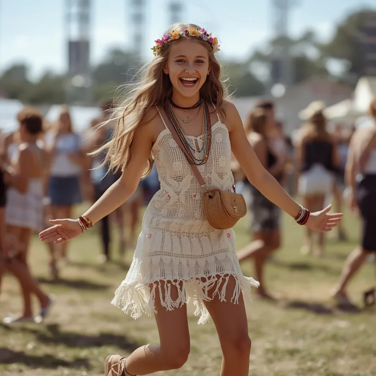 Youthful Festival Fashion: A Crochet Mini Dress with Fringe | prompt for traditional look for girl chatgpt