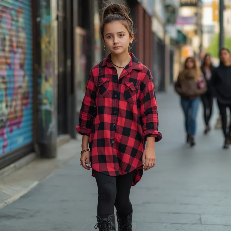 Youthful Urban Fashion: A Plaid Shirt Dress with Leggings | new photo trend on instagram prompt